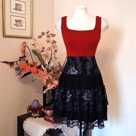 Preowned Navy Blue Ruffle Tiered A-line Flared Short Lined Skirt - Picture 8 of 9
